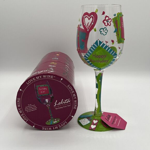 New Lolita Wine Glass GLS11-5511B Collection Birthday Girl Too 15oz Hand Painted - Picture 2 of 6